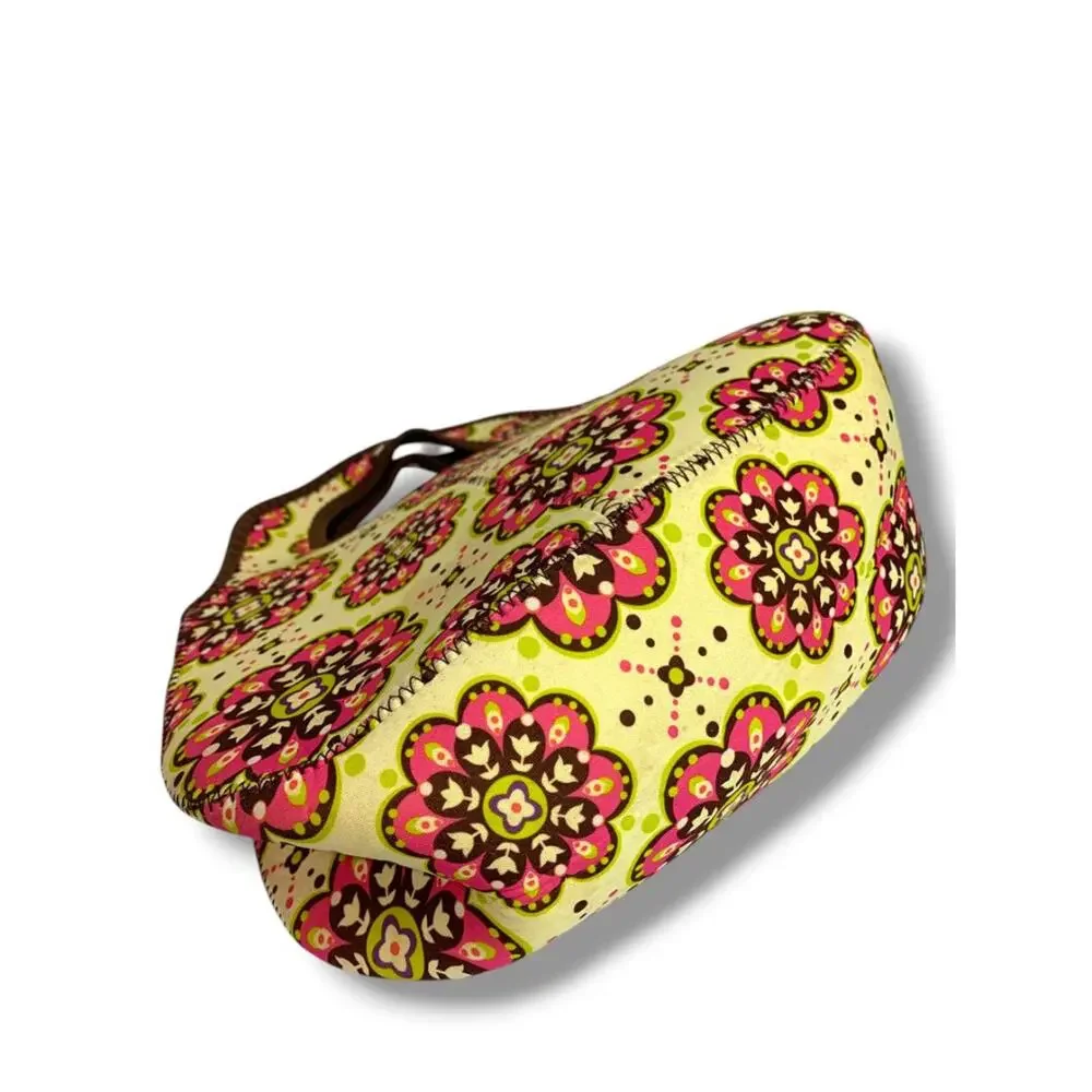 Neoprene Lunch Tote Yellow Pink Floral Handles 8